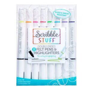 Scribble Stuff 8-Pack Double-Ended Felt Pens & Highlighters Bleed or Smear Resis